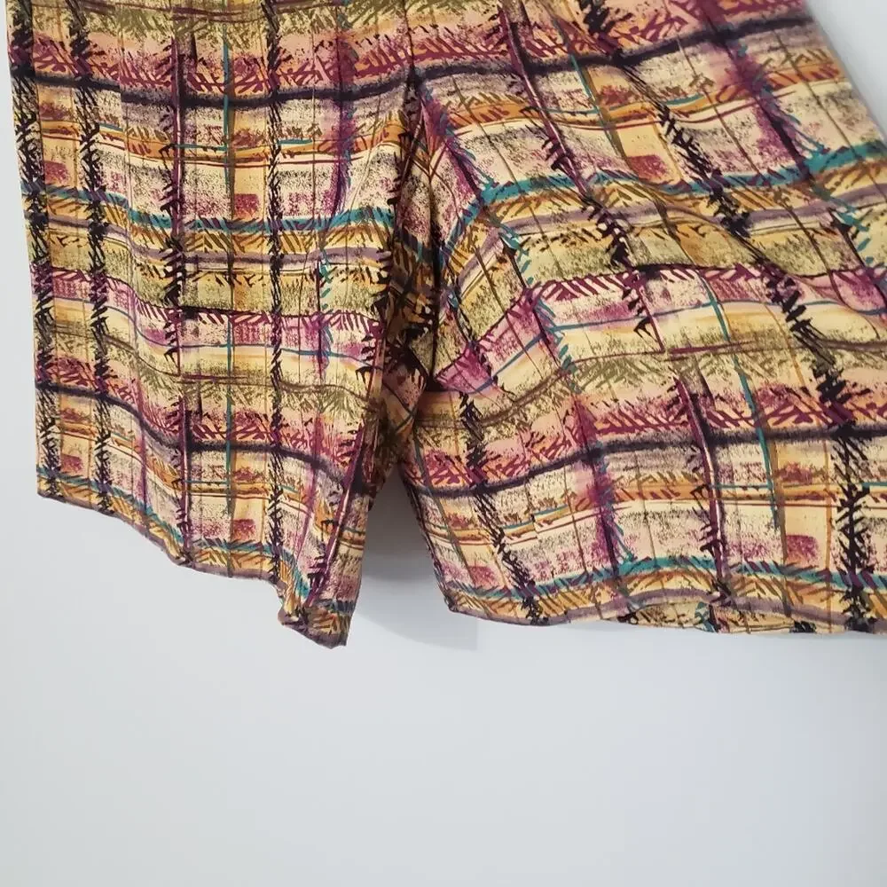 Liz Claiborne 100% Silk Plaid Button Front Top and High Rise Shorts Suit Set 8